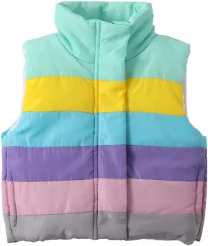 Mud Kingdom Girls Boys Puffer Vest Rainbow Stripes Stand Collar Sleeveless Jacket 2-9 Outerwear Years