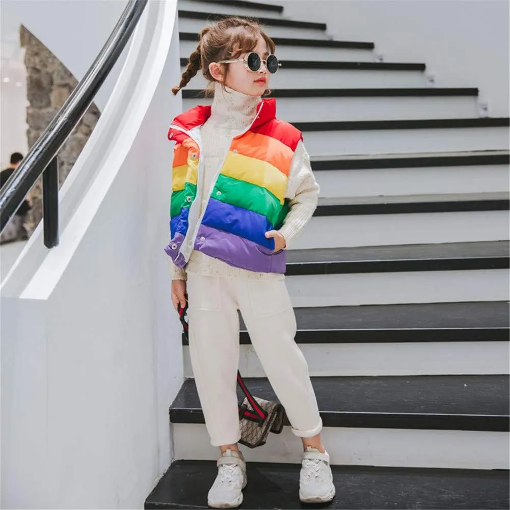 Mud Kingdom Girls Boys Puffer Vest Rainbow Stripes Stand Collar Sleeveless Jacket 2-9 Outerwear Years