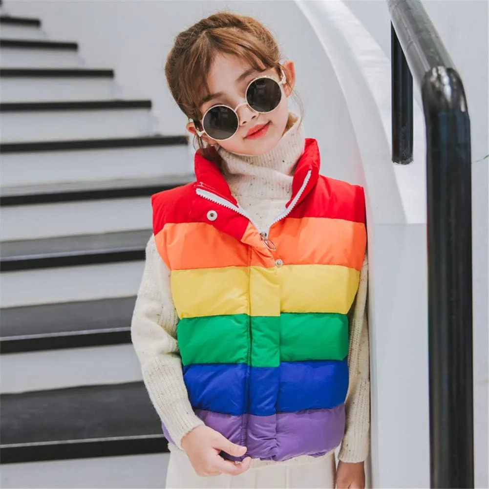 Mud Kingdom Girls Boys Puffer Vest Rainbow Stripes Stand Collar Sleeveless Jacket 2-9 Outerwear Years