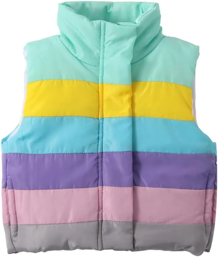Mud Kingdom Girls Boys Puffer Vest Rainbow Stripes Stand Collar Sleeveless Jacket 2-9 Outerwear Years
