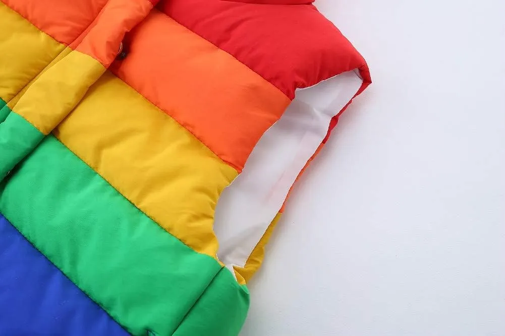 Mud Kingdom Girls Boys Puffer Vest Rainbow Stripes Stand Collar Sleeveless Jacket 2-9 Outerwear Years