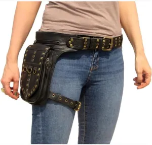 Multi-Purpose Motorcycle Drop Leg Bag, Medieval Vintage Waist Packs, Steampunk Knight Cosplay Costume Gear Accessory, Leather Utility Storage Bag