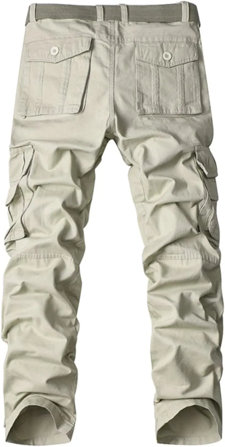 Muscularfit Men's Athletic Pants Cotton Buckle Zipper Solid Cargo Pants Multi Pockets Causal Jogger Yoga Athletic Sweatpants
