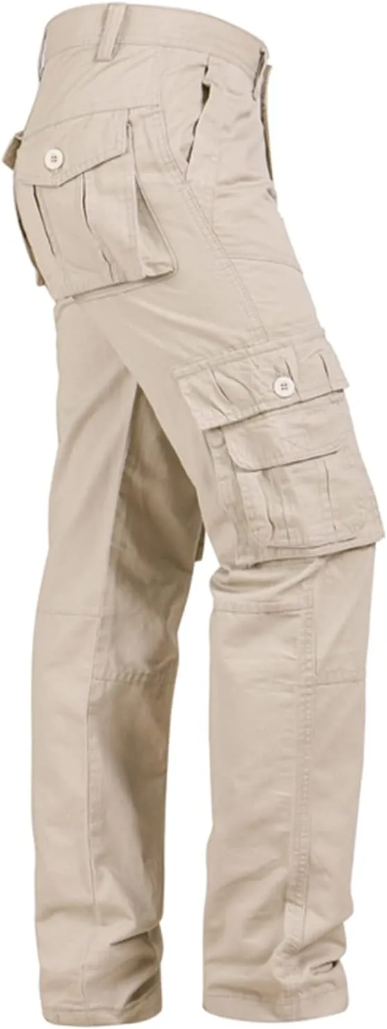 Muscularfit Men's Athletic Pants Cotton Buckle Zipper Solid Cargo Pants Multi Pockets Causal Jogger Yoga Athletic Sweatpants