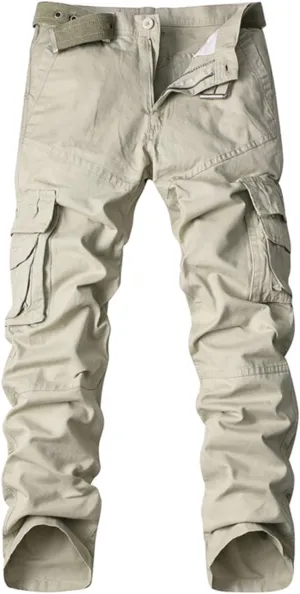 Muscularfit Men's Athletic Pants Cotton Buckle Zipper Solid Cargo Pants Multi Pockets Causal Jogger Yoga Athletic Sweatpants
