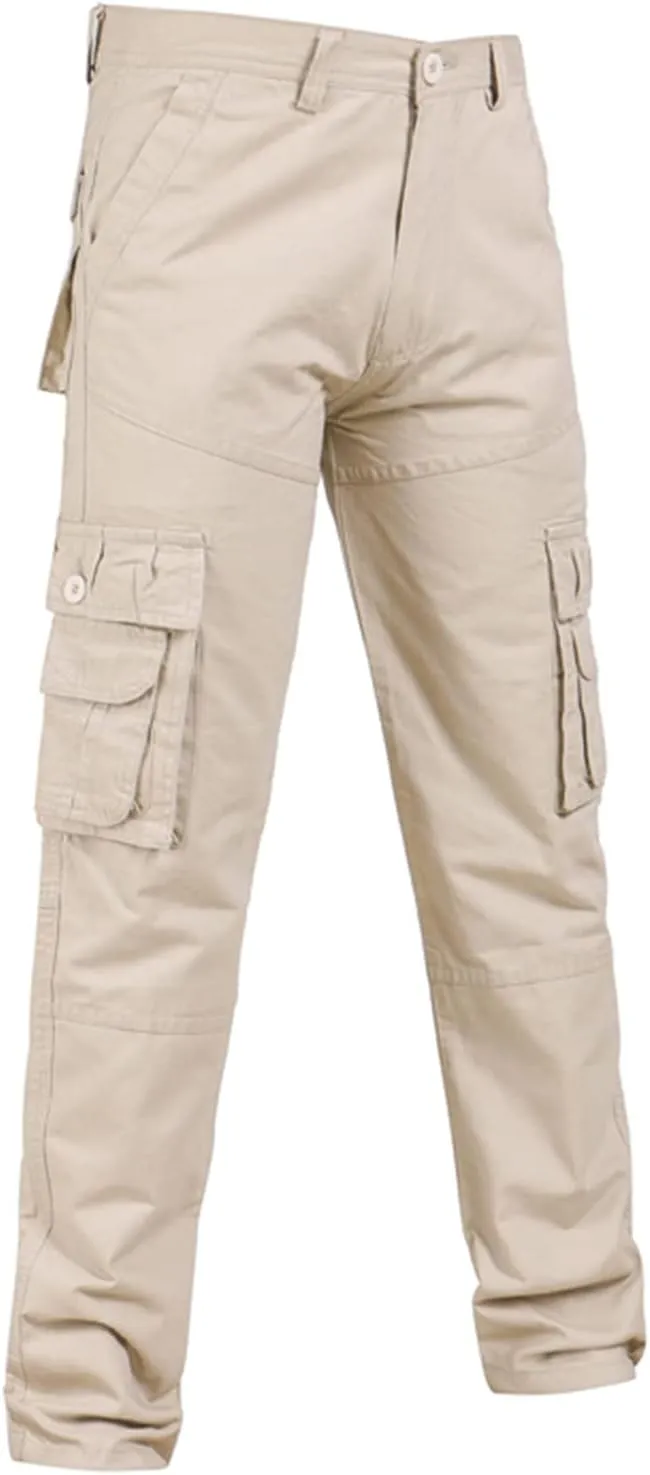 Muscularfit Men's Athletic Pants Cotton Buckle Zipper Solid Cargo Pants Multi Pockets Causal Jogger Yoga Athletic Sweatpants