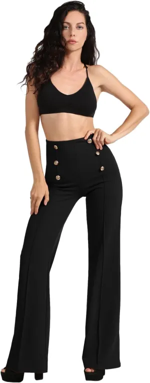 NE PEOPLE Womens High Waist Sailor Bell Bottom Long Pants Made in USA S-3XL