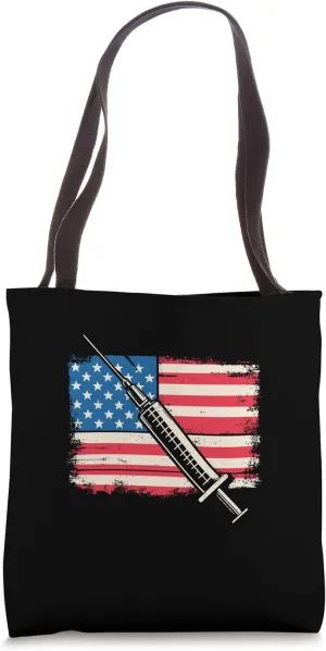 Nurse Syringe American Flag - Patriotic Doctor Medical Tote Bag