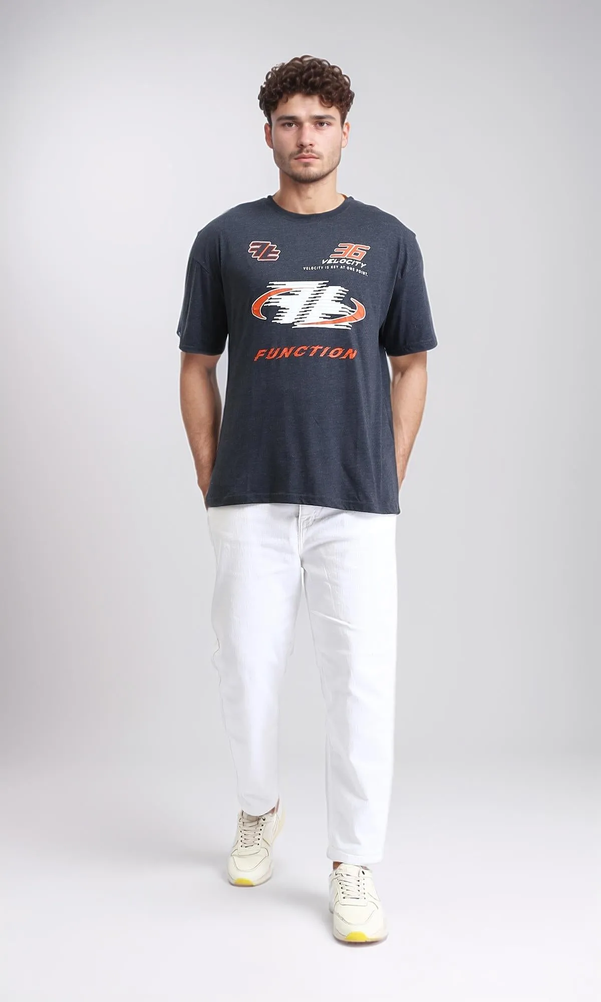 O203262 - Racing-Inspired Graphic T-Shirt  Charcoal Grey