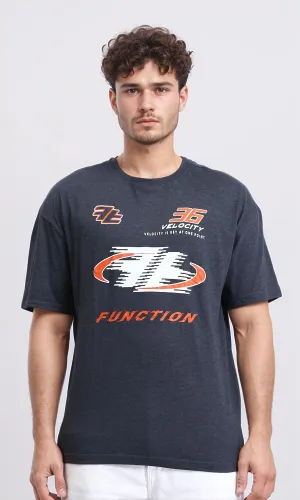 O203262 - Racing-Inspired Graphic T-Shirt  Charcoal Grey
