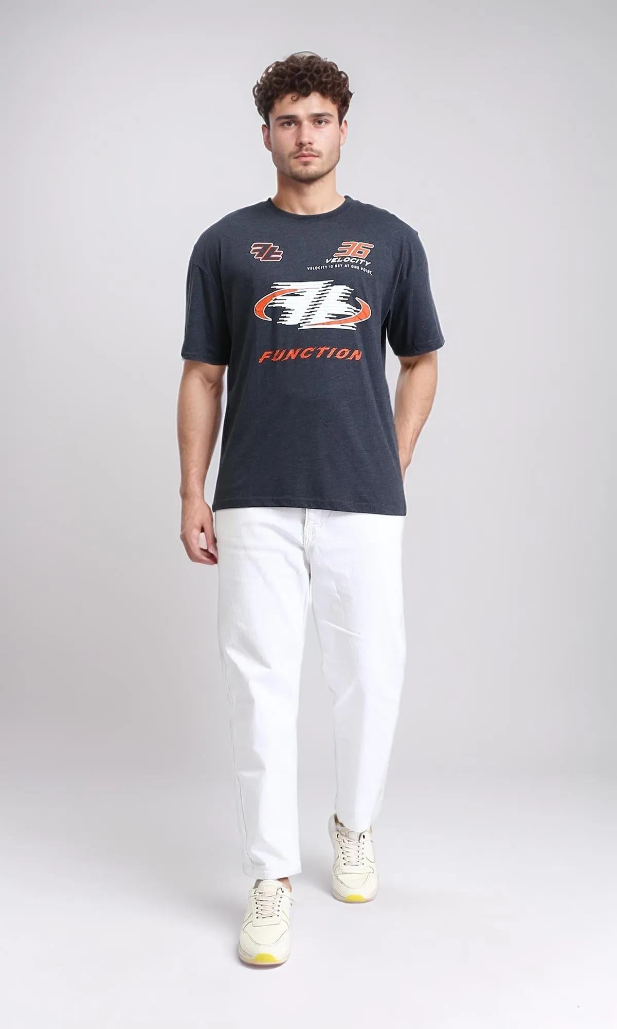 O203262 - Racing-Inspired Graphic T-Shirt  Charcoal Grey