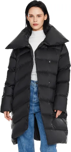 Orolay Women's Winter Puffer Jacket - Oversized Collar Down Coat Irregular Hem Overcoat with Pockets