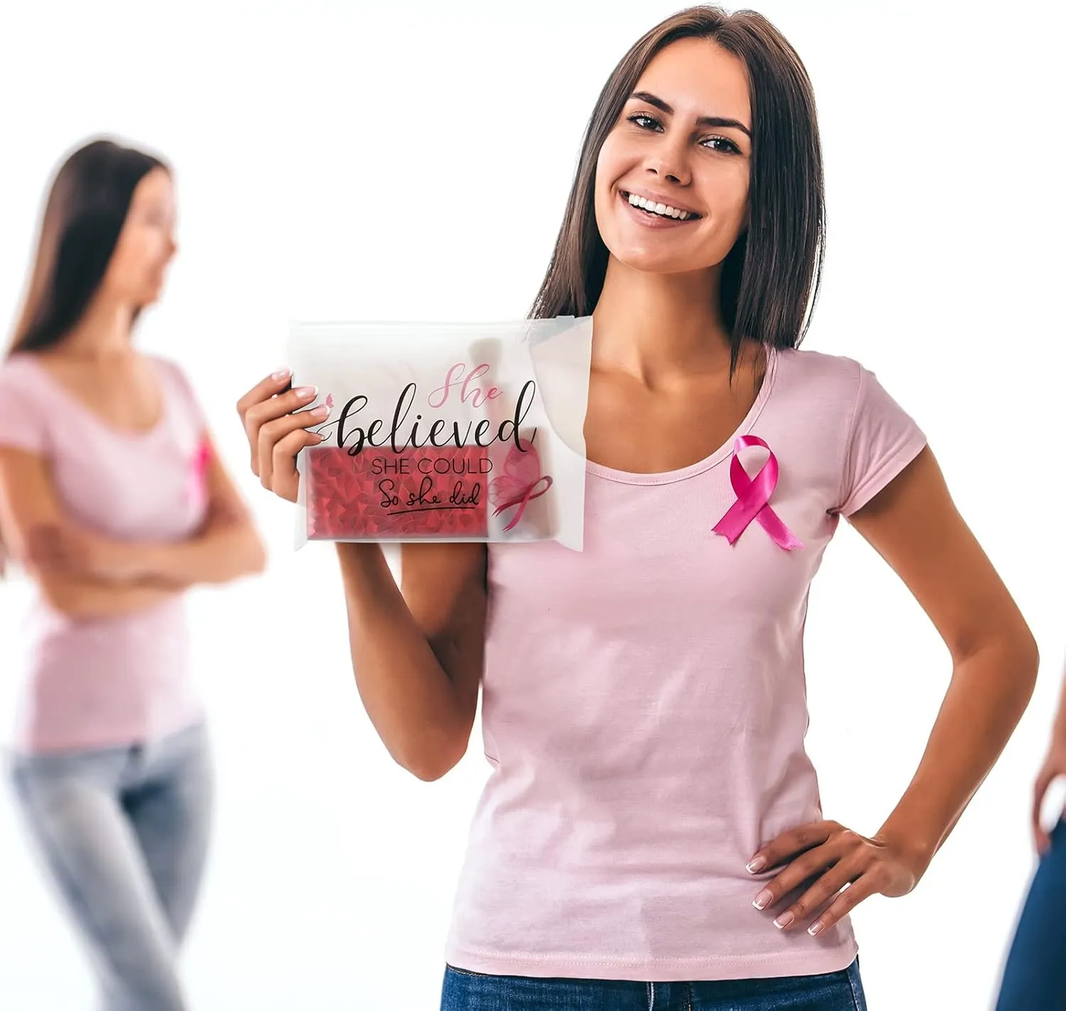 Oudain 60 Pcs Breast Cancer Awareness Makeup Bags Pink Ribbon Cosmetic Pouches Breast Cancer Survivor Gifts for Women Girls Multi Purpose Zipper Pouch Cosmetic Bags(Pink,Fresh Style)