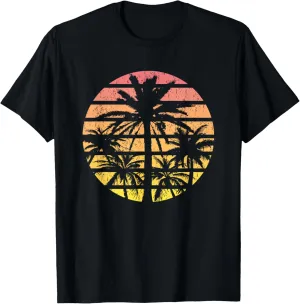 Palm Tree Retro Sunset Summer Beach Vintage Tropical Graphic T-Shirt