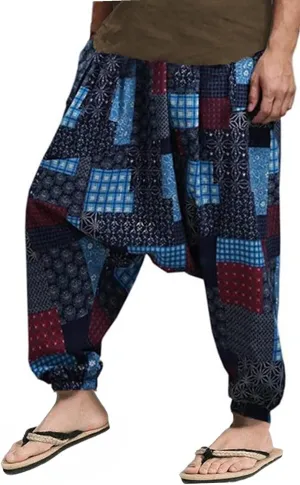 perdontoo Mens Casual Harem Pants Cotton Boho Yoga Hippie Aladdin Summer Beach Drop Crotch Trouser