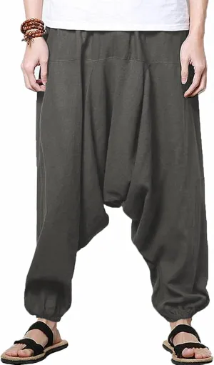 perdontoo Mens Casual Harem Pants Cotton Boho Yoga Hippie Aladdin Summer Beach Drop Crotch Trouser
