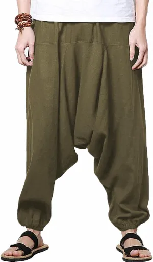 perdontoo Mens Casual Harem Pants Cotton Boho Yoga Hippie Aladdin Summer Beach Drop Crotch Trouser