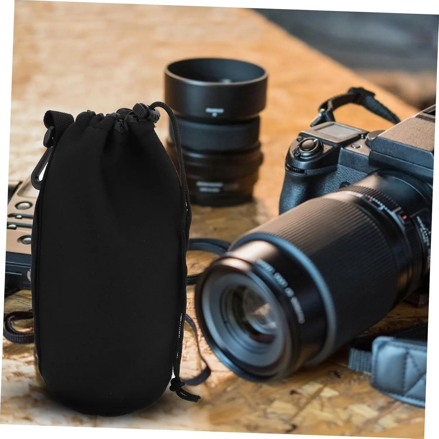 POPETPOP Neoprene Lens Pouch Bag Hooks Large Size for Dslr Camera Lens Easy Access