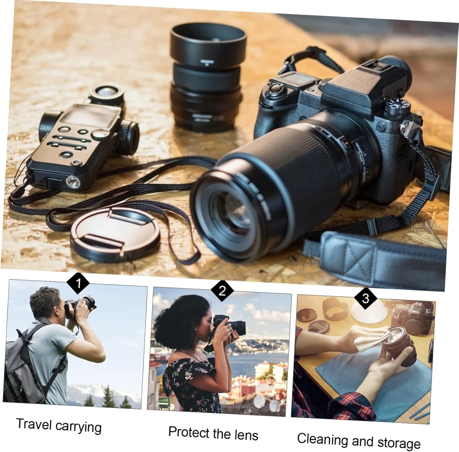POPETPOP Neoprene Lens Pouch Bag Hooks Large Size for Dslr Camera Lens Easy Access