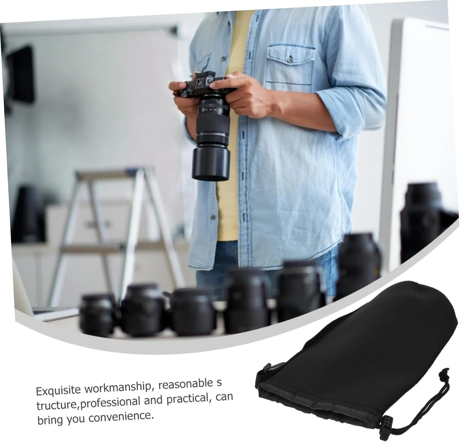 POPETPOP Neoprene Lens Pouch Bag Hooks Large Size for Dslr Camera Lens Easy Access