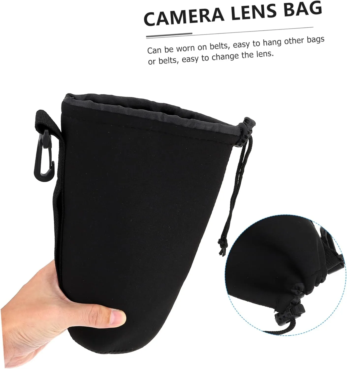 POPETPOP Neoprene Lens Pouch Bag Hooks Large Size for Dslr Camera Lens Easy Access