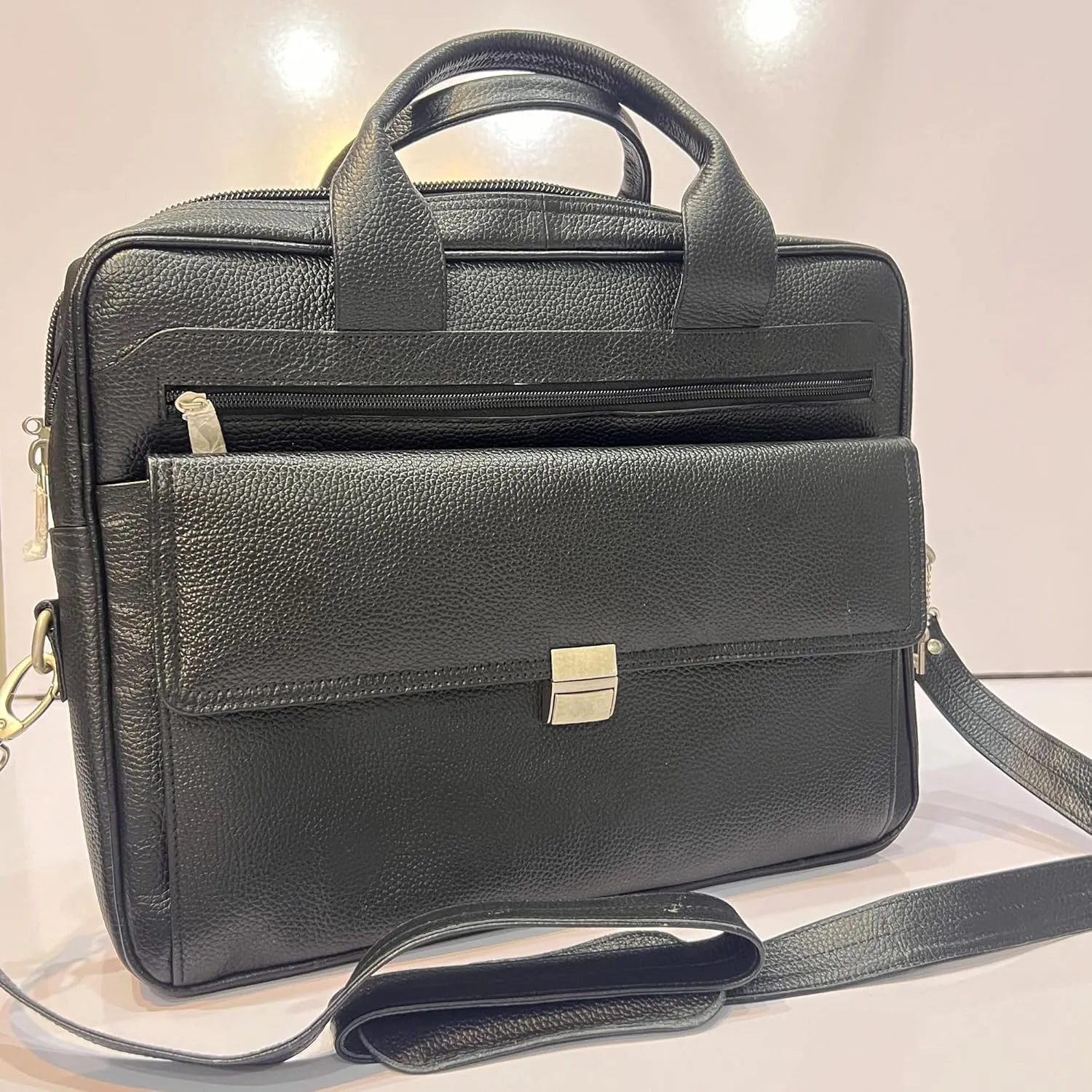 Premium Cowhide Leather Laptop Bag  Executive Briefcase with Compartments, Shoulder Strap, Office Bag for Men & Women