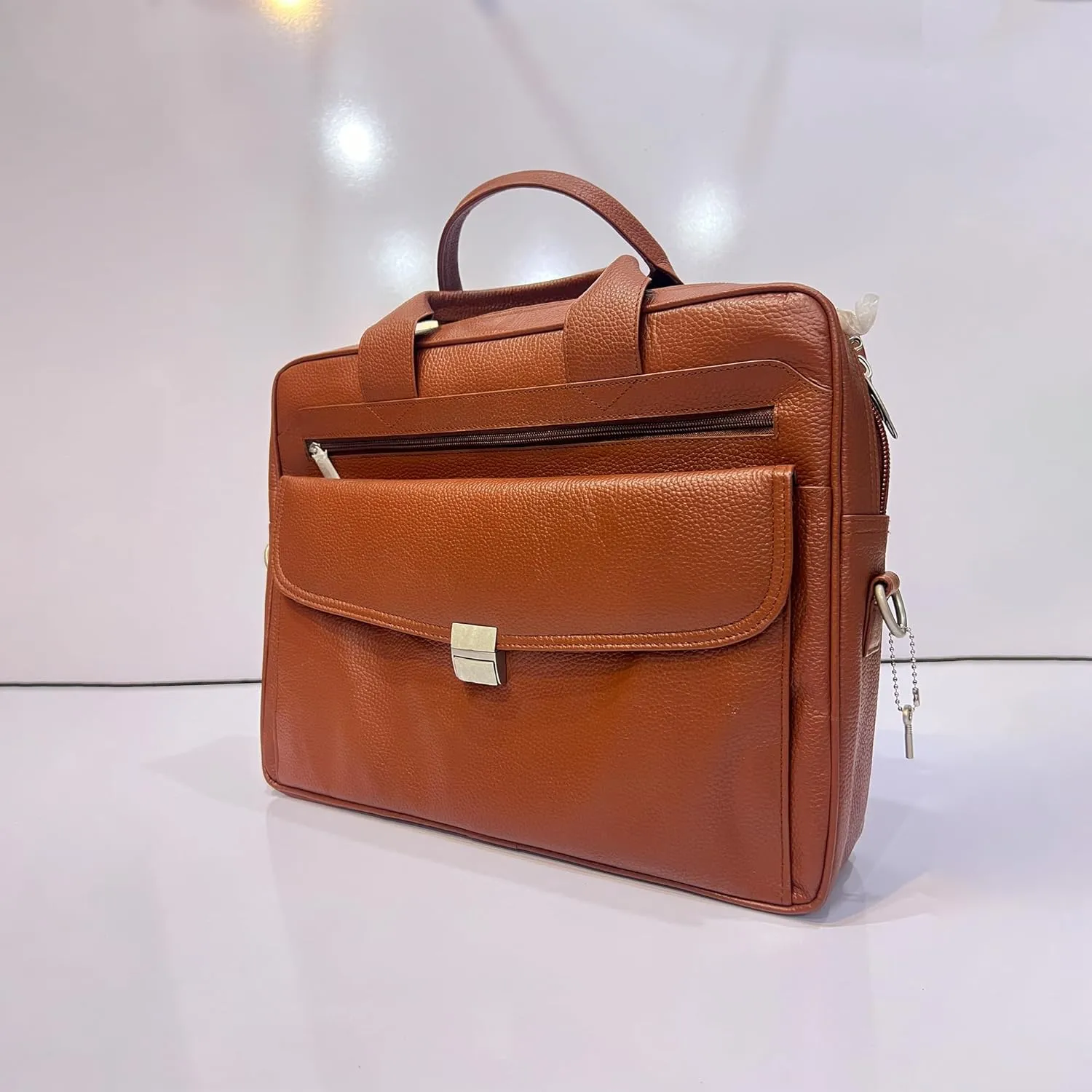 Premium Cowhide Leather Laptop Bag  Executive Briefcase with Compartments, Shoulder Strap, Office Bag for Men & Women