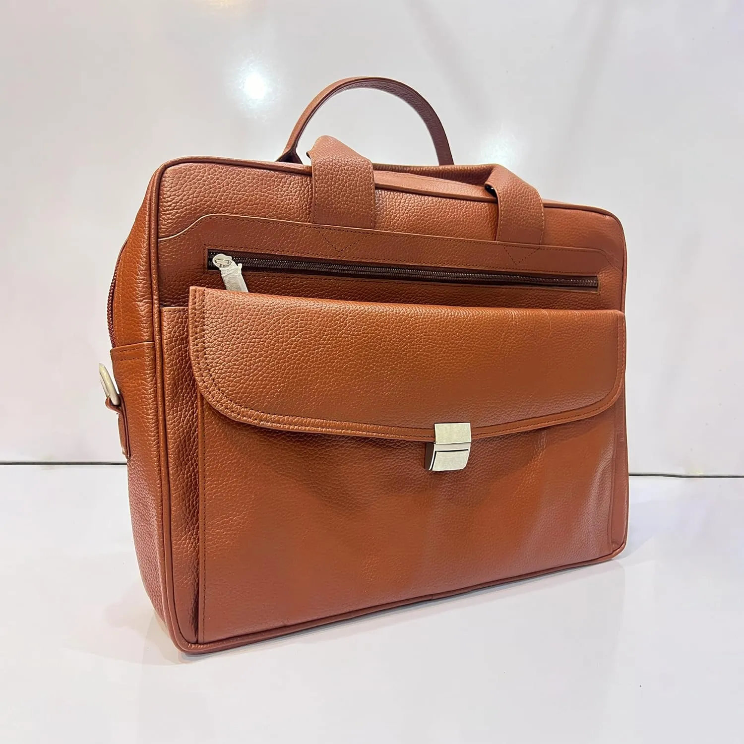 Premium Cowhide Leather Laptop Bag  Executive Briefcase with Compartments, Shoulder Strap, Office Bag for Men & Women