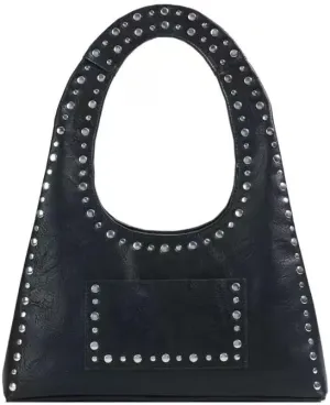 PU Leather Hobo Bag for Women Trendy Vegan Handbag Vintage Studded Tote Bag Y2k Purses Punk Streetwear Handbag