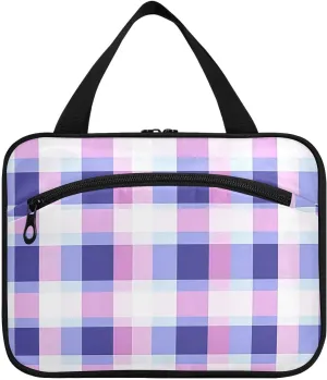 Purple Blue Fresh Plaids hanging hanging travel toiletry bag with hook, designer expandable waterproof toiletry bag for women traveling bathroom bolsos para hombre