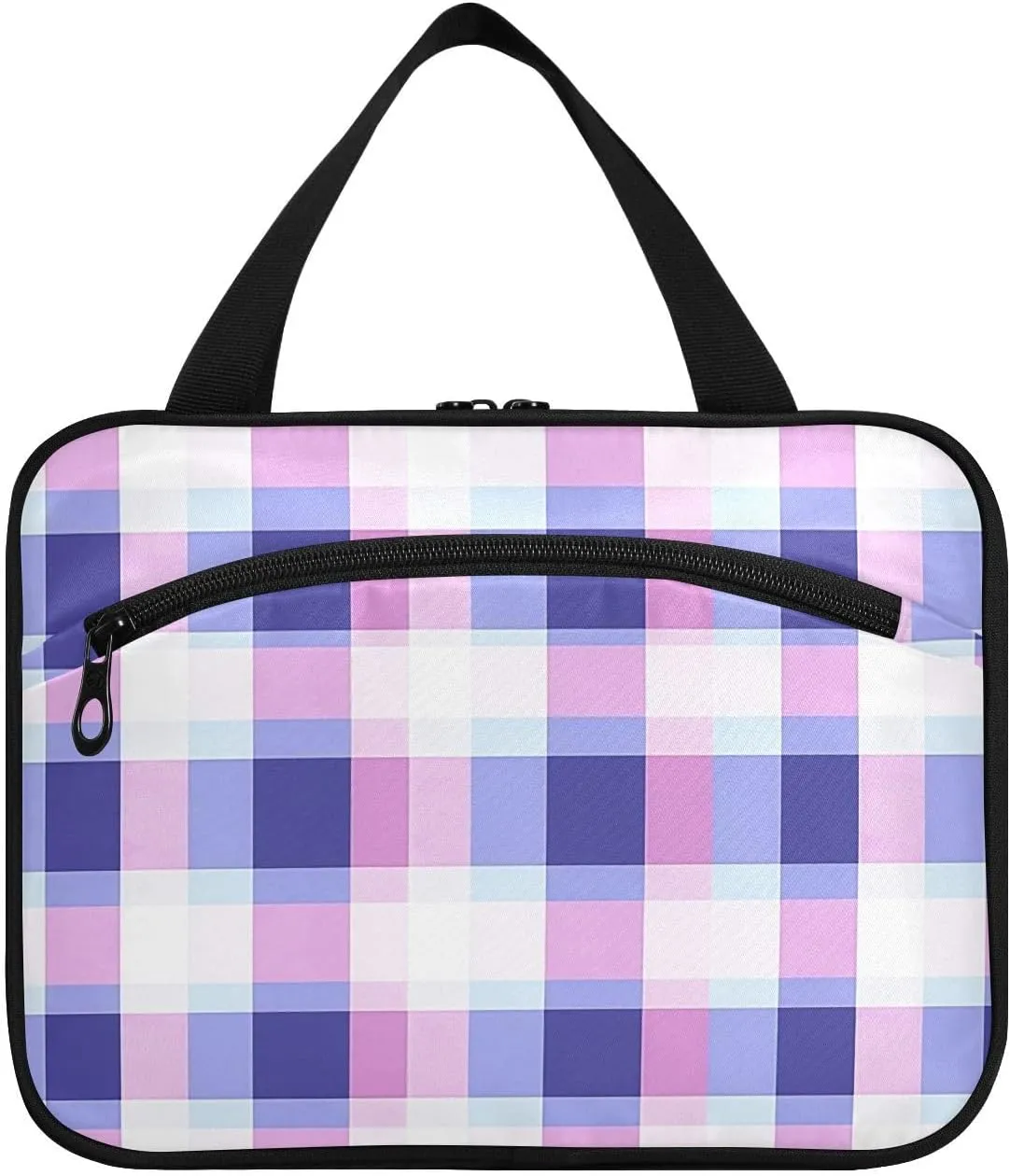 Purple Blue Fresh Plaids hanging hanging travel toiletry bag with hook, designer expandable waterproof toiletry bag for women traveling bathroom bolsos para hombre