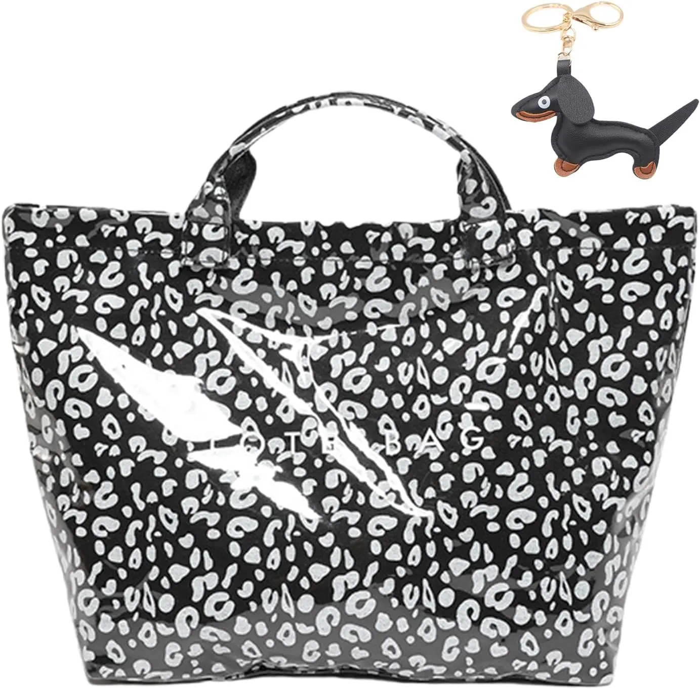 PVC Tote Bag Women's Letters Print Large Kraft Paper Carry All Bag Top Handle Clear Hobo Handbag