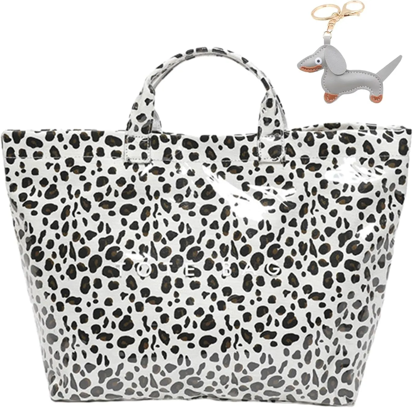 PVC Tote Bag Women's Letters Print Large Kraft Paper Carry All Bag Top Handle Clear Hobo Handbag