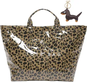 PVC Tote Bag Women's Letters Print Large Kraft Paper Carry All Bag Top Handle Clear Hobo Handbag