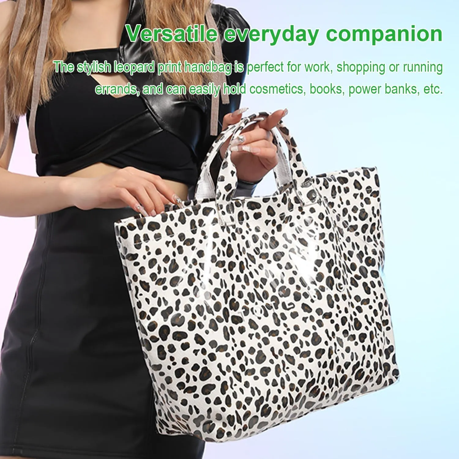 PVC Tote Bag Women's Letters Print Large Kraft Paper Carry All Bag Top Handle Clear Hobo Handbag