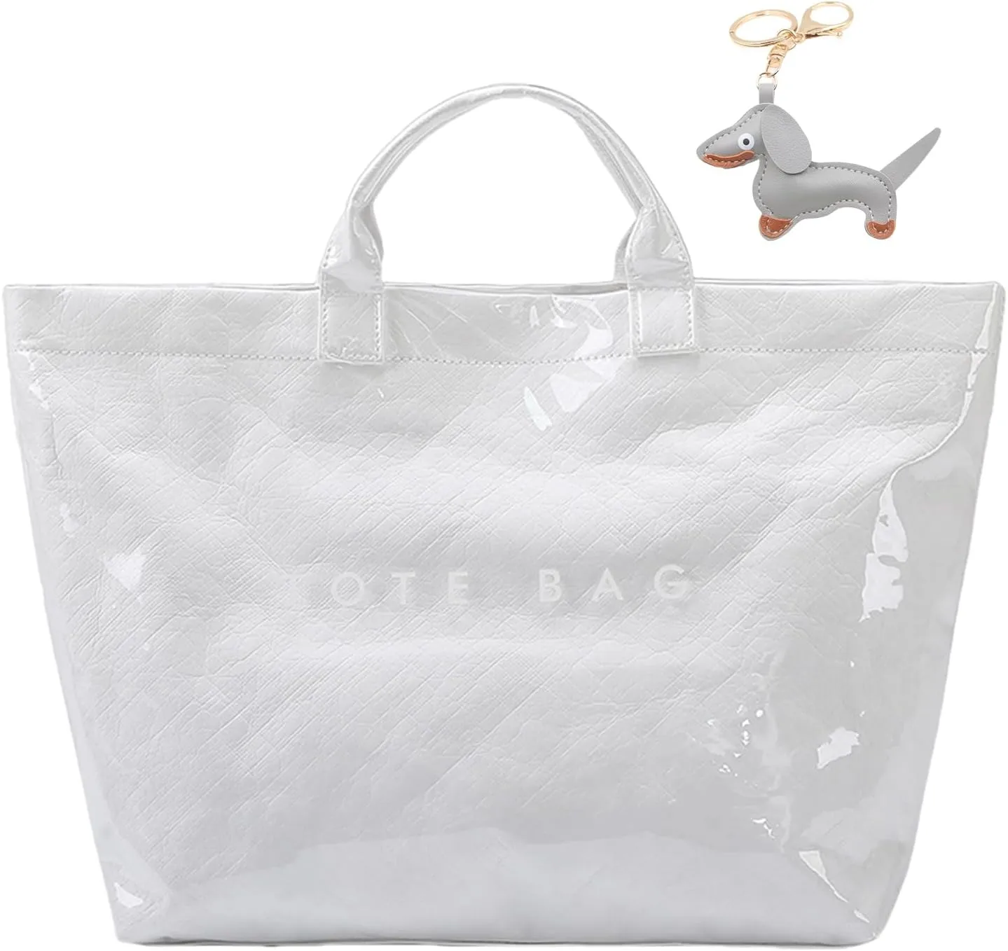 PVC Tote Bag Women's Letters Print Large Kraft Paper Carry All Bag Top Handle Clear Hobo Handbag