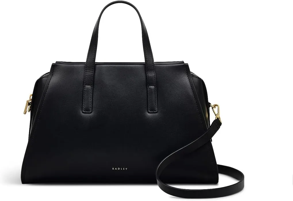 RADLEY London Drapers Road Women's Medium Leather Ziptop Satchel Bag, Black