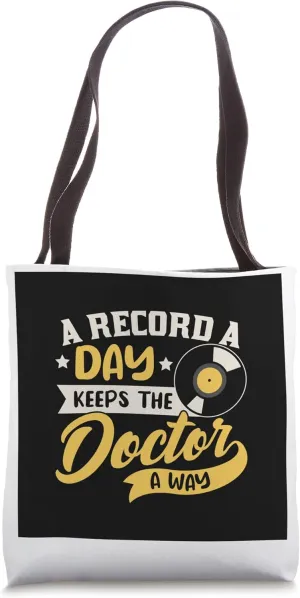 Record A Day Keeps Doctor Away / Vinyl Records Retro Design Tote Bag