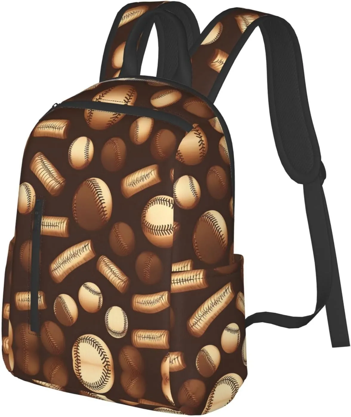 Retro Baseball Brown Print Lightweight Backpack, Travel Bookbag College Bag,Laptop Backpack For Men Women