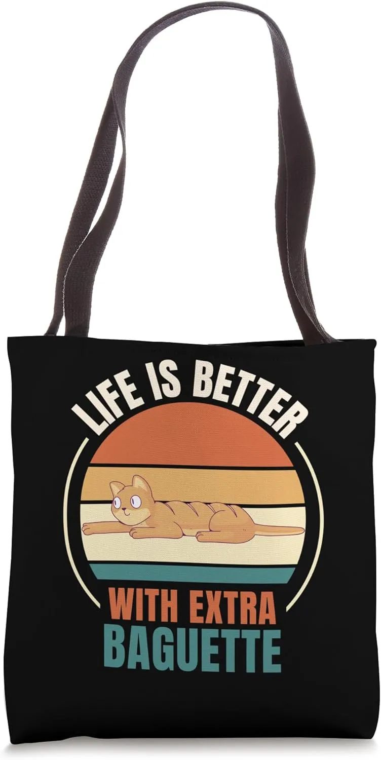 Retro Cat Retro Life Is Better With Extra Baguette Tote Bag