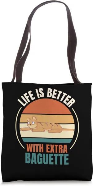 Retro Cat Retro Life Is Better With Extra Baguette Tote Bag