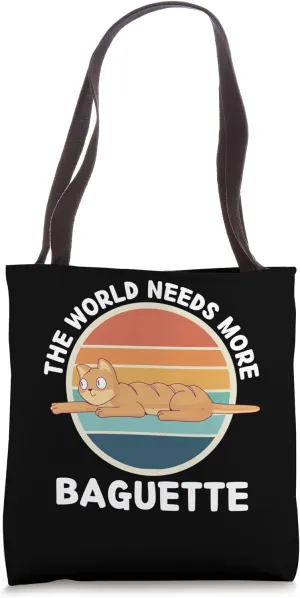 Retro Cat The World Needs More Baguette Retro Baguette Lover Tote Bag