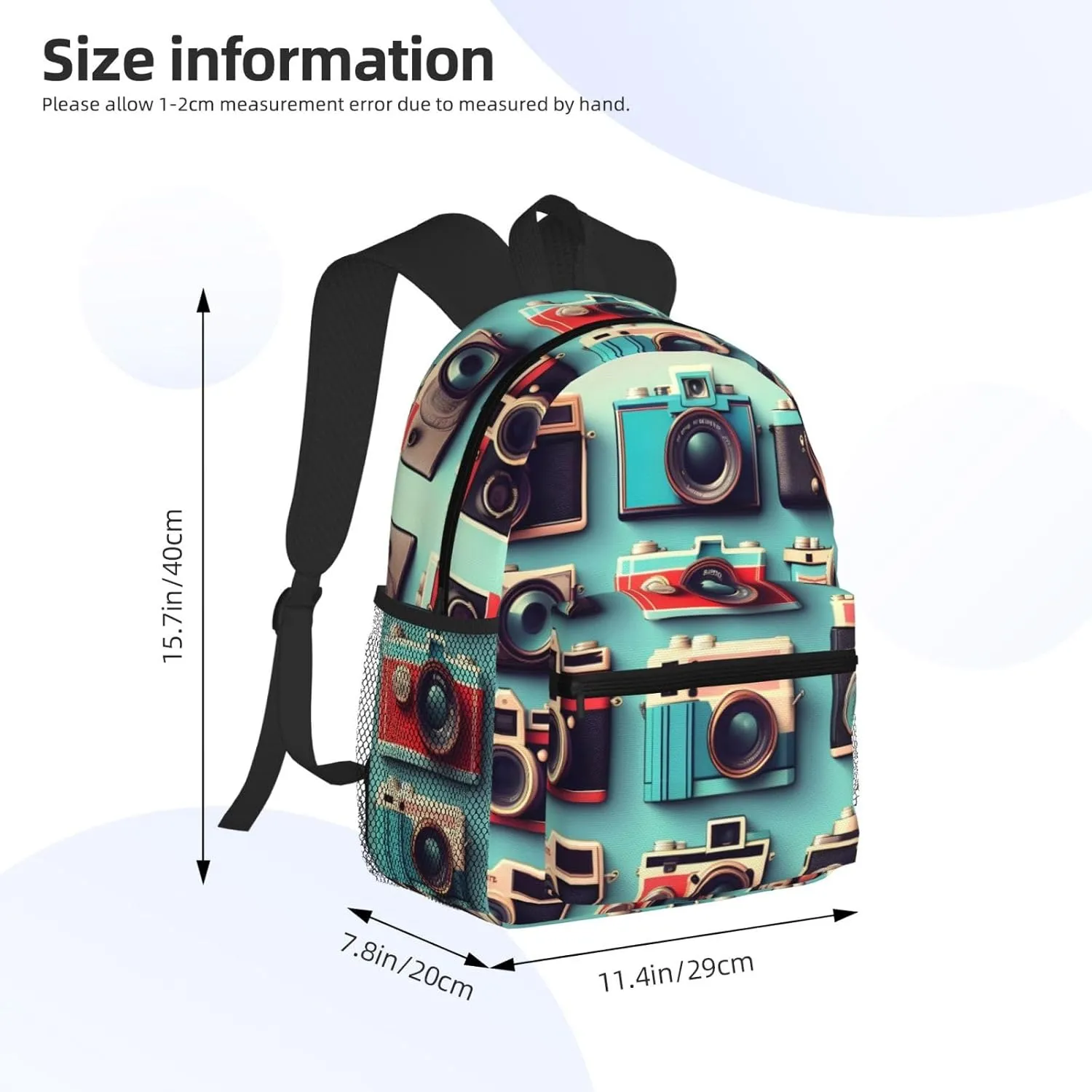 Retro Cool Camera Collection Print Backpack For Women Men, Laptop Bookbag,Lightweight Casual Travel Daypack