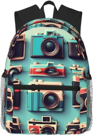 Retro Cool Camera Collection Print Backpack For Women Men, Laptop Bookbag,Lightweight Casual Travel Daypack