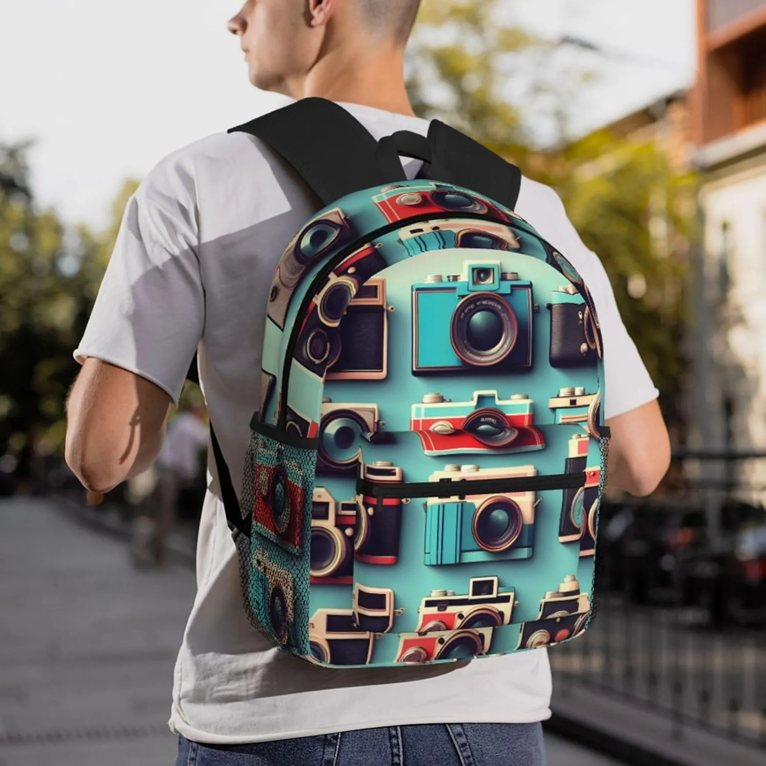 Retro Cool Camera Collection Print Backpack For Women Men, Laptop Bookbag,Lightweight Casual Travel Daypack