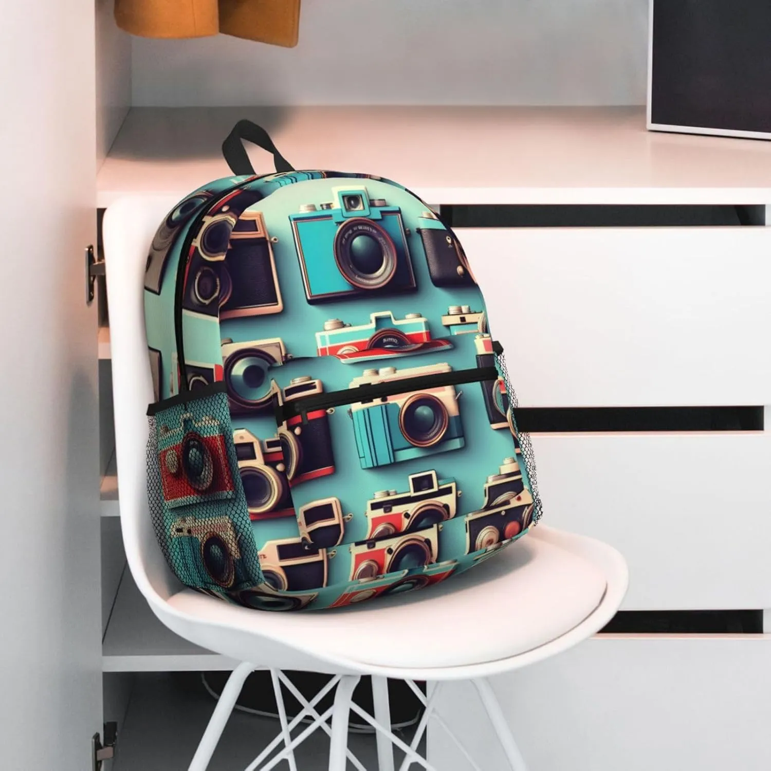 Retro Cool Camera Collection Print Backpack For Women Men, Laptop Bookbag,Lightweight Casual Travel Daypack