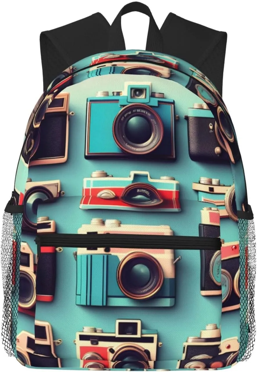 Retro Cool Camera Collection Print Backpack For Women Men, Laptop Bookbag,Lightweight Casual Travel Daypack