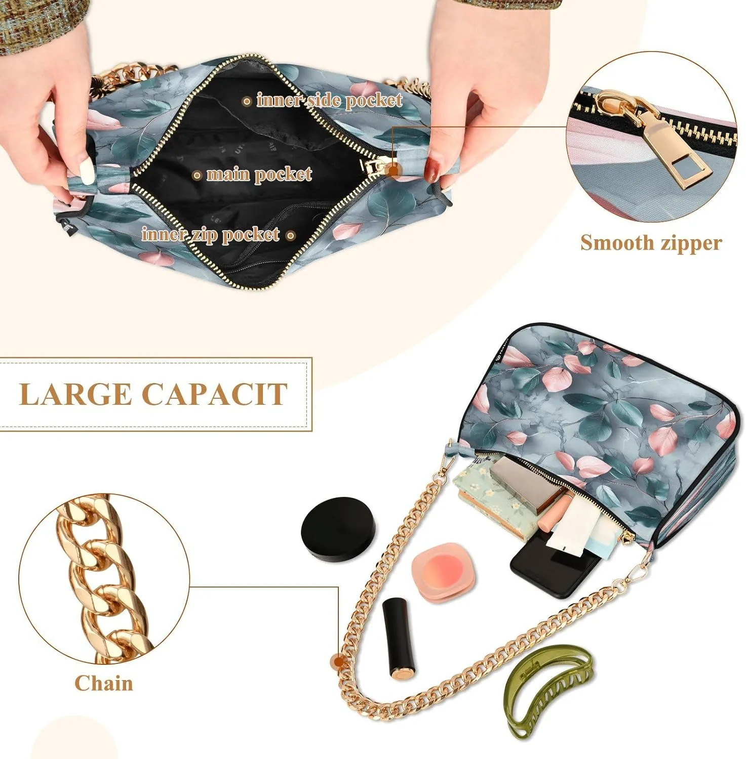 Rose Gold Glitter Shoulder Purse, Small Purses for Women Trendy