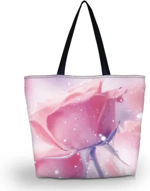 Rose Tote Bag Large Women Casual Shoulder Bag Handbag, Reusable Portable Storage Handbags Convenient Shoppers Tote Beach Shopping Bag