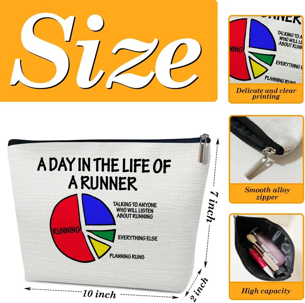 Running Gifts for Women - Makeup Bag for Marathon Lovers Gifts, Sports Accessories for Women, A Day in the Life of a Runner Cosmetic Bag for Purse